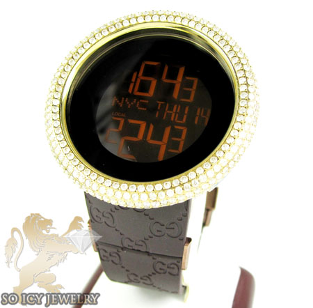 Mens diamond igucci digital big bezel yellow stainless steel watch 12.00ct