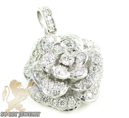 Ladies 14k white gold diamond flower pendant 2.00ct