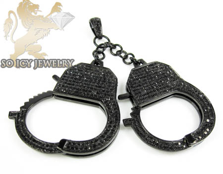 Black sterling silver black diamond handcuff pendant 3.10ct