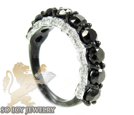 Ladies 10k black gold black & white diamond wedding band 3.43ct
