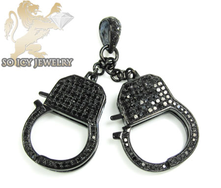 Black sterling silver black diamond handcuff pendant 1.30ct