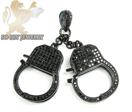 Black sterling silver black diamond handcuff pendant 1.30ct - Image 1