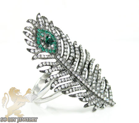 Ladies 14k white gold peacock feather diamond ring 1.00ct