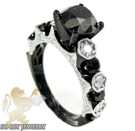 Ladies 10k black gold diamond engagement ring 3.41ct