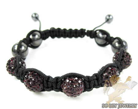 Burgundy rhinestone macramé bead rope bracelet 5.00ct