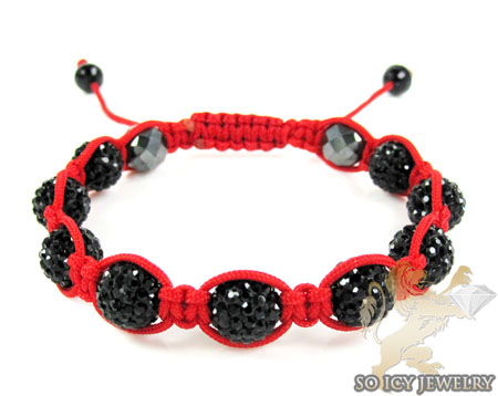 Black rhinestone macramé red bead rope bracelet 9.00ct