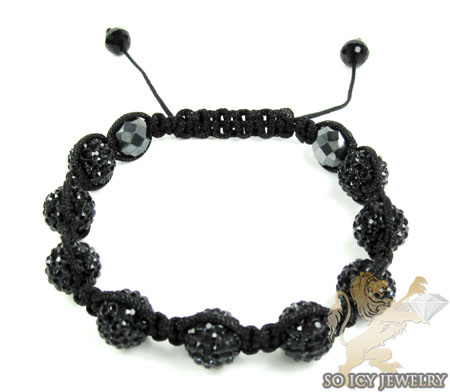 Black rhinestone macramé bead rope bracelet 9.00ct