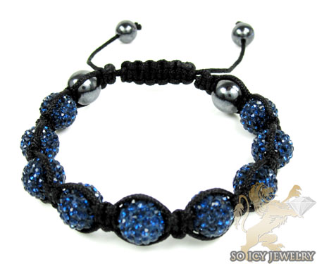 Blue rhinestone macramé bead rope bracelet 9.00ct