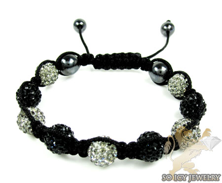 Gray & black rhinestone macramé bead rope bracelet 9.00ct