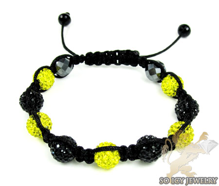 Black & canary rhinestone macramé bead rope bracelet 9.00ct