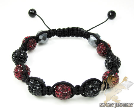 Burgundy red & black rhinestone macramé bead rope bracelet 9.00ct