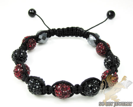 Burgundy red & black rhinestone macramé bead rope bracelet 9.00ct - Image 1