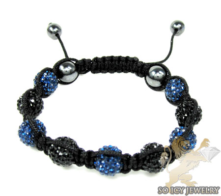 Blue & black rhinestone macramé bead rope bracelet 9.00ct