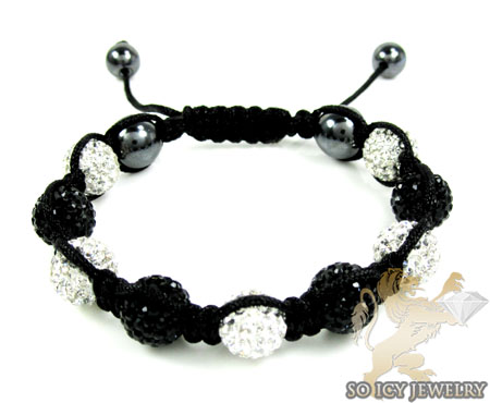 White & black rhinestone macramé bead rope bracelet 9.00ct