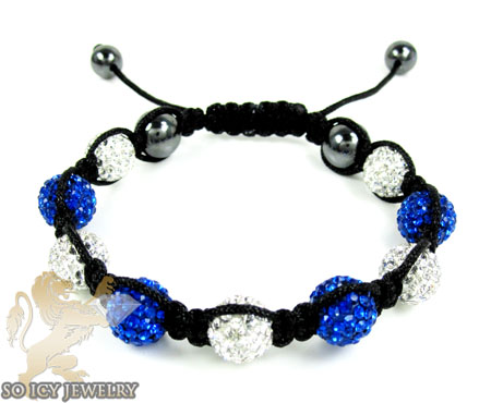 Blue & white rhinestone macramé bead rope bracelet 9.00ct