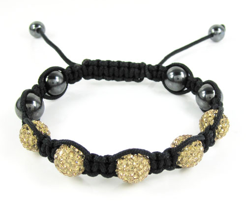 Champagne rhinestone macramé smooth bead rope bracelet 3.00ct