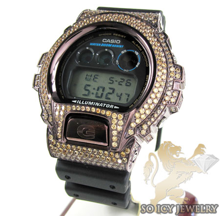 Mens champagne cz dw-6900 brown g-shock watch 5.00ct
