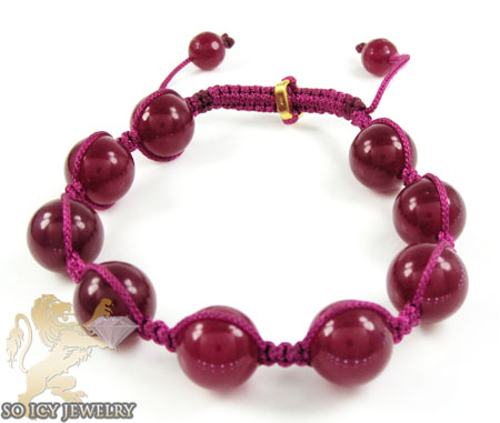 Raspberry marble onyx macramé bead rope bracelet - Image 1