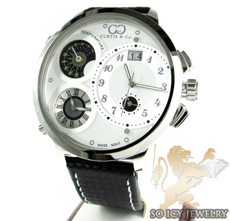 Curtis & co white stainless steel mens watch 3 time zone - Image 1