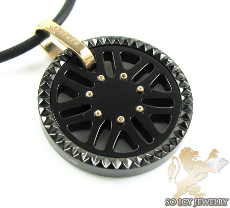 Mens baraka 18k yellow gold & black stainless steel grand prix pendant - Image 1