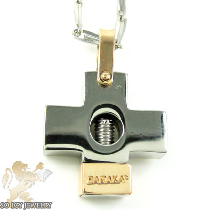 Mens baraka 18k gold & stainless steel cross pendant