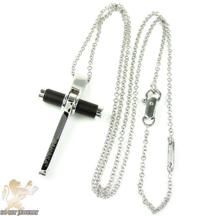 Mens baraka 18k white gold & black stainless steel cross