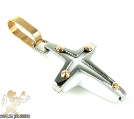 Mens baraka 18k gold & white onyx cross