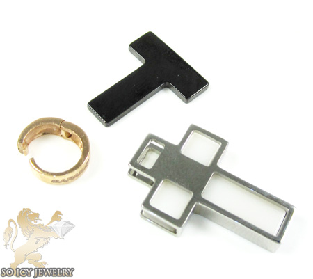 Mens baraka 18k white gold ceramic plate cross 