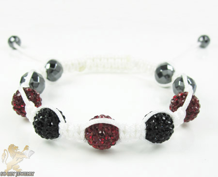 Ruby red & black rhinestone macramé faceted bead rope bracelet 5.00ct