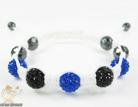 Black & blue rhinestone macramé faceted bead bracelet 5.00ct