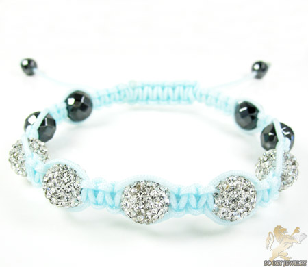 White rhinestone macramé faceted bead rope bracelet 5.00ct