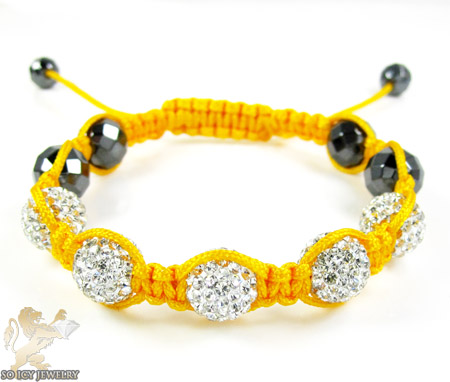 White rhinestone macramé faceted bead rope bracelet 5.00ct