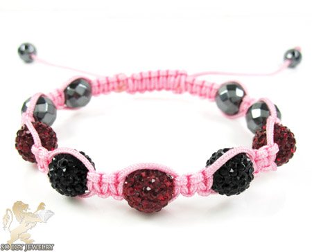 Black & ruby red rhinestone macramé faceted bead rope bracelet 5.00ct