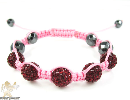 Ruby red rhinestone macramé faceted bead rope bracelet 5.00ct