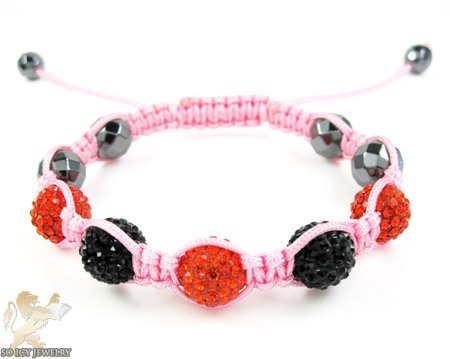 Black & red  rhinestone macramé faceted bead rope bracelet 5.00ct