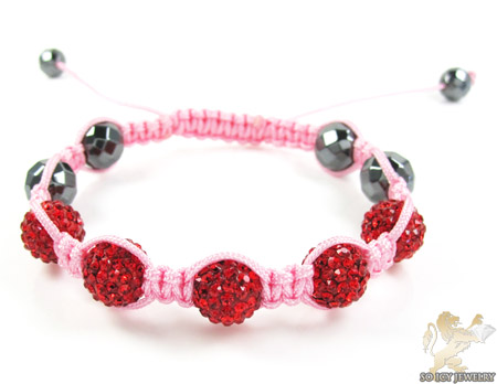 Red rhinestone macramé faceted bead rope bracelet 5.00ct