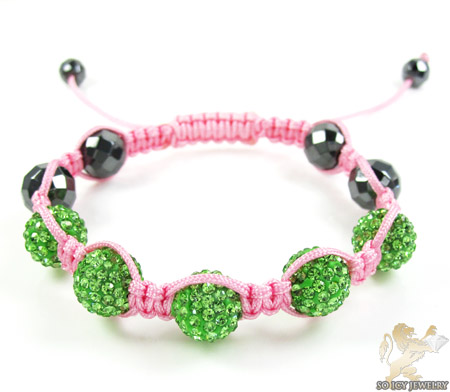 Green rhinestone macramé faceted bead rope bracelet 5.00ct