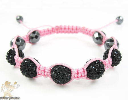 Black rhinestone macramé faceted bead rope bracelet 5.00ct