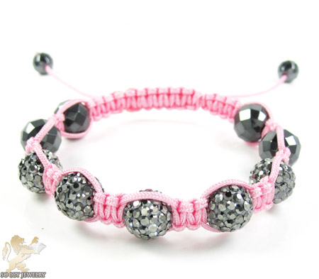 Smoke mirrored rhinestone macramé faceted bead rope bracelet 5.00ct - Image 1