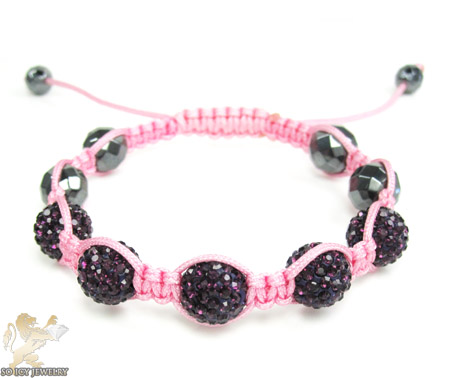 Burgundy rhinestone macramé faceted bead rope bracelet 5.00ct