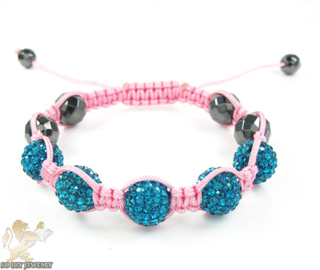 Turquoise rhinestone macramé faceted bead rope bracelet 5.00ct