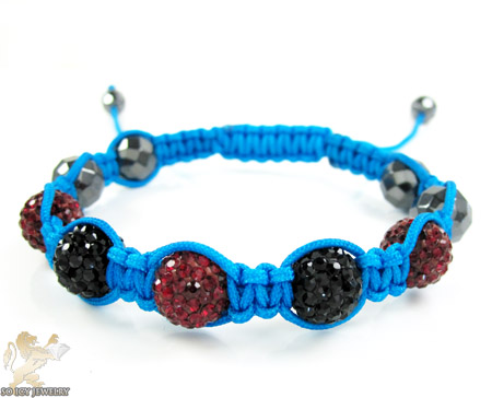 Ruby red & black rhinestone macramé faceted bead rope bracelet 5.00ct