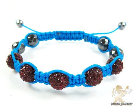 Ruby red rhinestone macramé faceted bead rope bracelet 5.00ct