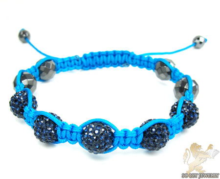 Dark blue rhinestone macramé faceted bead rope bracelet 5.00ct