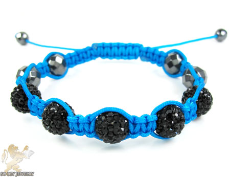 Black rhinestone macramé faceted bead rope bracelet 5.00ct