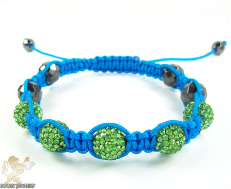 Green rhinestone macramé faceted bead rope bracelet 5.00ct