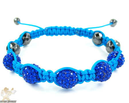 Blue rhinestone macramé faceted bead rope bracelet 5.00ct