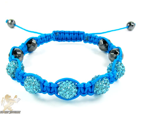 Turquoise rhinestone macramé faceted bead rope bracelet 5.00ct
