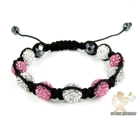 White & pink rhinestone macramé faceted bead rope bracelet 9.00ct - Image 1