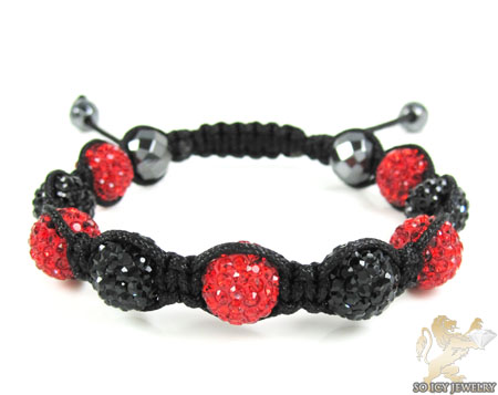 Black & red rhinestone macramé faceted bead rope bracelet 9.00ct